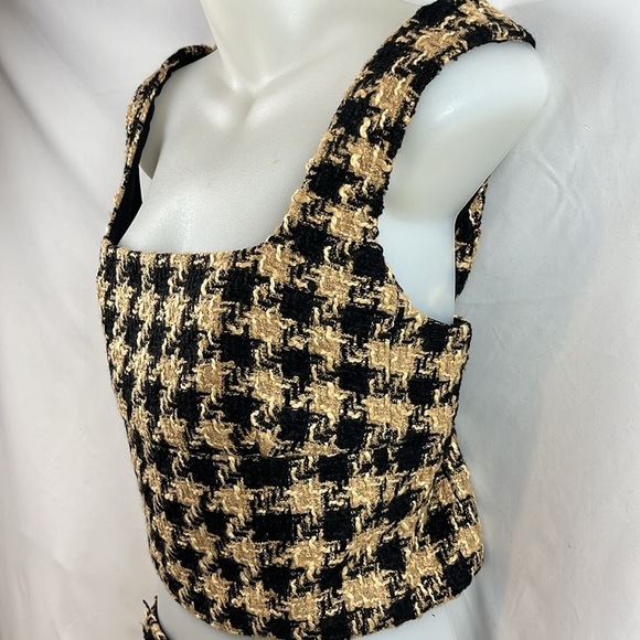 House of Harlow 1960 Tweed Crop Top & Skirt Houndstooth Set Tan/Black Size M NEW - Picture 6 of 16